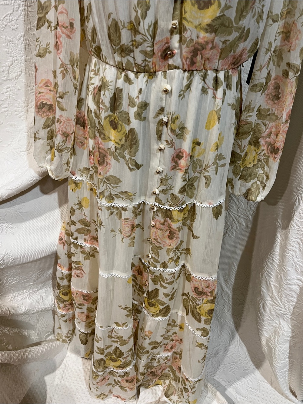 1. State Floral Tiered Long-Sleeve Maxi Dress, size small, new with tags - Picture 6 of 14